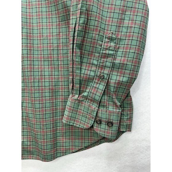 LL Bean Wrinkle Resistant Plaid Shirt Medium Green Cabin Dress Casual Holiday - Picture 4 of 5